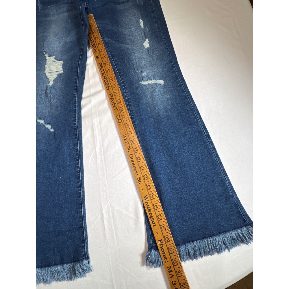 Distressed Frayed Hem Flare Jeans Medium Wash Ripped High Rise Denim Size Large - Picture 4 of 6